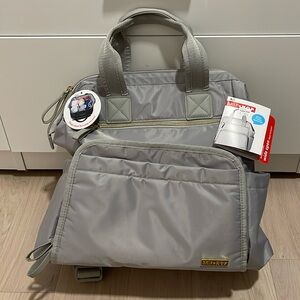 Brand new diaper bag. Silver/gray with gold hardware